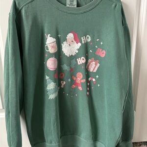 Green Holiday Sweatshirt with Festive Print